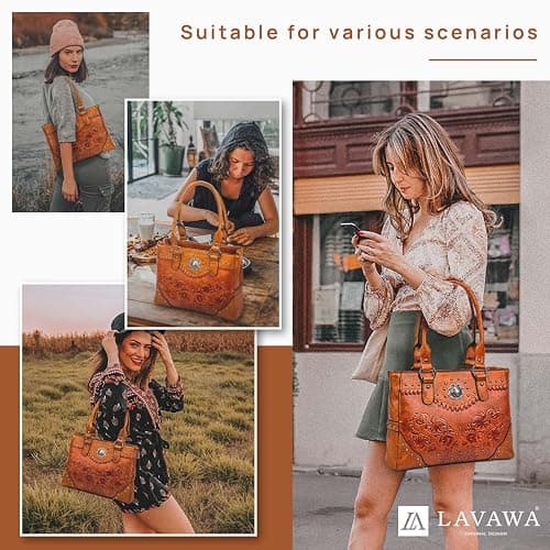LAVAWA Tote Bag for Women Large Western Purse Ladies Top Handle Shoulder Handbags Vintage Embossed Concho Studs thumbnail 3