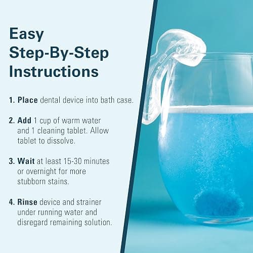 Retainer Cleaner and Soak Container, No-Mess Cleaning Tablets with Universal Denture Bath Case and Strainer, Multipurpose, for Mouth Guard Stains, Odor, and Plaque (92 Tablets + 1 Bath) by M3 Naturals thumbnail 6