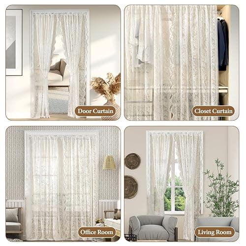 UNISTAR Lace Sheer Door Curtains with Rod, Luxury Vintage Floral Lace Curtains for Livng Room Room Divider Closet Rod Pocket 55 W x 80 L Inch,White (2 Panels+Rod) thumbnail 6