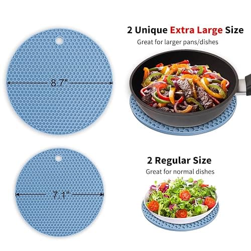 Silicone Trivet Mats - Walfos Heat Resistant Pot Holders Set, 4pcs 2 Sizes 7 Inch & 9 Inch, Multipurpose Non-Slip Hot Pads for Hot Pot, Hot Dishers, Jar Opener, Food Grade & BPA Free (Nordic Blue) thumbnail 2