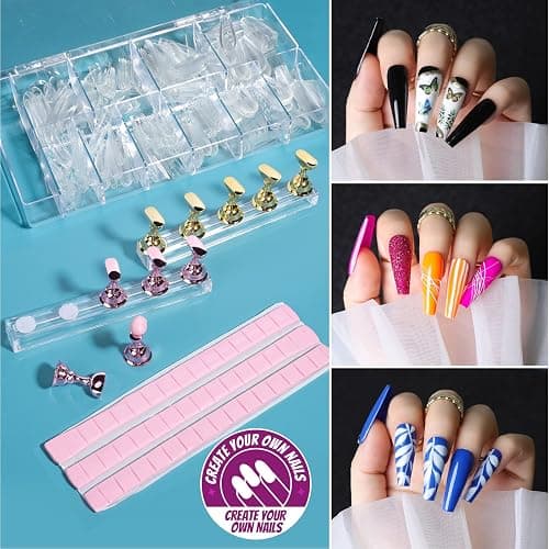 Teenitor Acrylic Fake Nails Kit, Press On Nail Supplies with Clear Coffin Nail Tips Nail Stand Nail Art Brushes Dotting Pen Glitter Sequins Sticker Rhinestones Nail Decorations Press On Nails Kit thumbnail 2