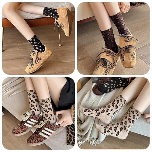 FIYIGO Women's Leopard Animal Crew Socks, Cheetah Print Novelty Funny Cotton Ankle Socks, 3 Pairs thumbnail 7