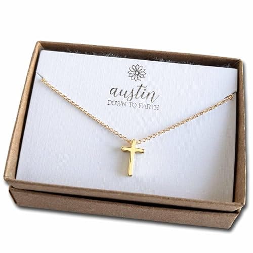 Austin Down to Earth, Tiny Cross Necklace, Simple Gold Cross Necklaces for Women, 14k Gold Filled Chain, Christian Gift for Baptism Confirmation Graduation - Image 1