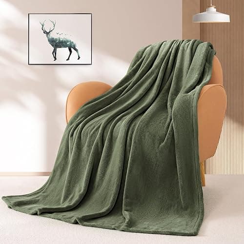 BEAUTEX Fleece Throw Size Blanket for Couch Sofa or Bed, Soft Fuzzy Plush Luxury Flannel Lap Blanket, Super Cozy and Comfy for All Seasons (Olive Green, 50" x 60") thumbnail 6