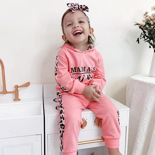 Yvowming Newborn Baby Girl Clothes Outfits Infant Hoodie Sweatshirt Pants Headband Toddler Girl Clothing Set thumbnail 3