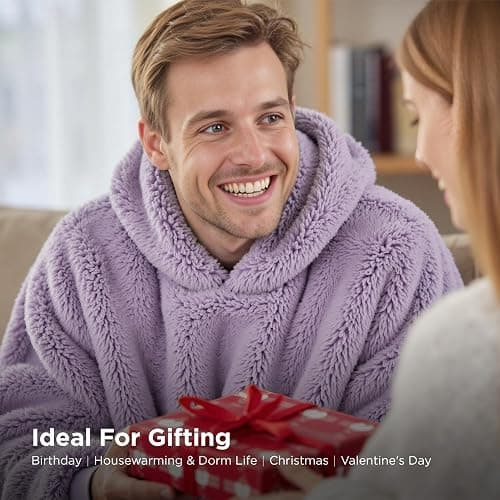 Bedsure Wearable Blanket Hoodie Mothers Day Gifts for Women, Warm Cozy Hoodie Blanket Sweatshirt for Adult Women Men, Lavender thumbnail 3