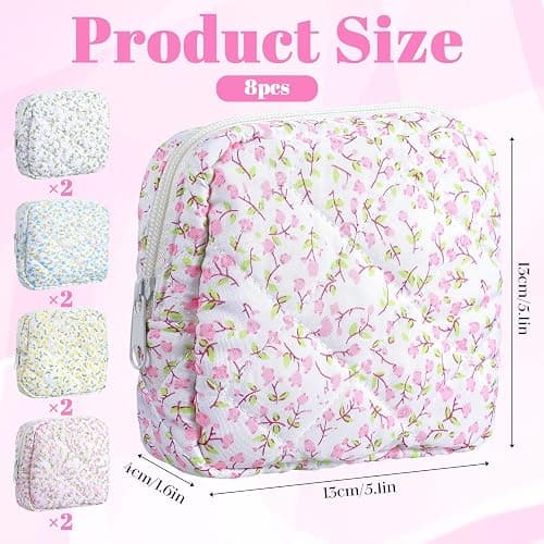 Douaowoc 8 Pack Mini Quilted Makeup Bag Bulk, Small Quilted Makeup Bags thumbnail 3