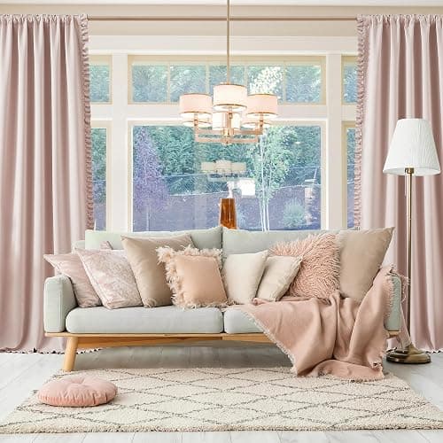Jubilantex Pink 80% Blackout Christmas Curtains with Ruffle Heavy Solid Thermal Insulated Window Treatment Set Soft Drapes for Bedroom Living Room Light Blocking Rod Pocket Curtain, 40Wx84L, 2 Panels thumbnail 7
