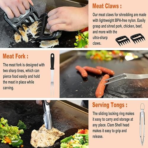 N NOBLE FAMILY 38PCS Griddle Accessories Kit, Professional Grill Tools Set for Outdoor Barbecue, Stainless Steel Griddle Spatula Set with Tongs, Smash Burger Press, Carry Bag, Perfect Grilling Gifts thumbnail 5