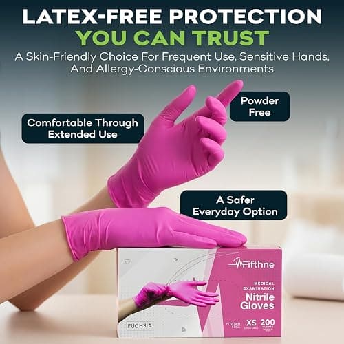 FifthPulse Fuchsia Hot Pink Nitrile Disposable Gloves -3 Mil Medical Exam Nitrile Gloves -Powder and Latex Free thumbnail 3