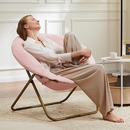 DUMOS Faux Fur Saucer Chair, Living Room Folding Lounge Chair | XL Circle Moon Mushroom Style, Gaming Dorm Small Spaces, Foldable Oversized Accent Seat, Reading thumbnail 8