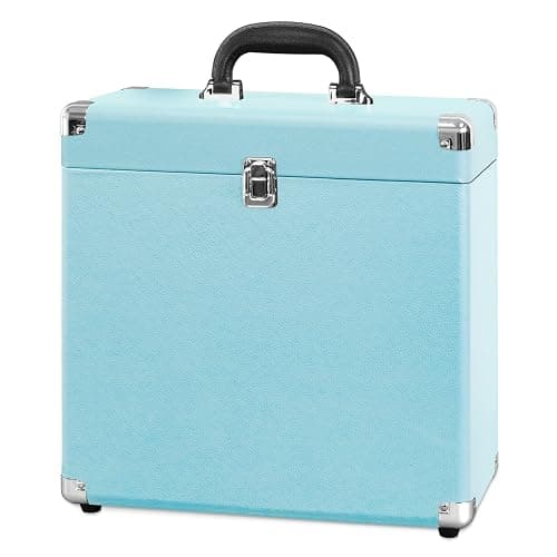 Victrola Collector – Record Storage Case – Holds 30+ Vinyl Turntable Records, Heavy-Duty Hardware, Hinges, & Smart Metal Corners, Portable with Easy-Carry Handle (Turquoise) thumbnail 3