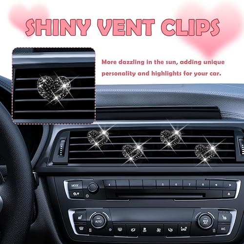 4PCS Heart-Shaped Car Vent Clips with Rhinestone,Bling Air Vent Clips Car Decorations,Premium Shiny Car Clips for Vents Accessories Interior (Black) thumbnail 4