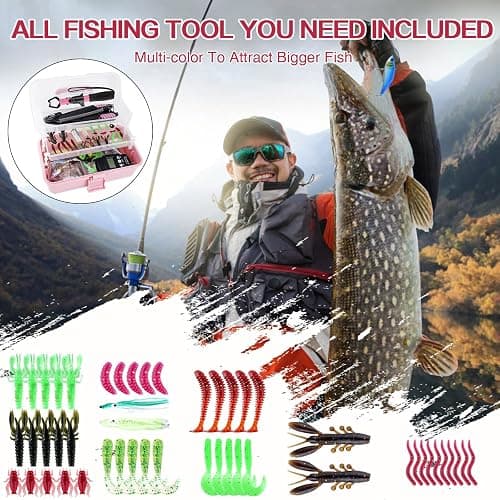3-Layer Pink Fishing Tackle Box with Tackle Included, Fishing Gear Kit Includes Pliers Fish Lip Gripper Scale Crankbait Spinnerbaits Soft Baits Hooks, Ideal Gift for Angler Saltwater Freshwater thumbnail 4