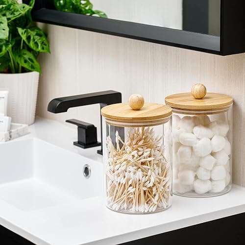 Le'raze 1 Gallon Glass Canister Set for Kitchen Counter with Airtight Bamboo Lids + Marker & Labels - of 2 Large Cookie Jars Wooden Lid, Food Storage Containers Pantry, Flour, Sugar, Pasta, Candy, thumbnail 3