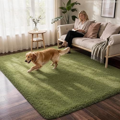 Ophanie Green Rugs for Living Room 5x7, Grass Shag Fluffy Large Fuzzy Plush Soft Carpets,Floor Shaggy Area Rugs for Bedroom, Carpet for Kids Boys Girls Dorm Nursery Decor with Over 99 pcs Pile fibers thumbnail 5
