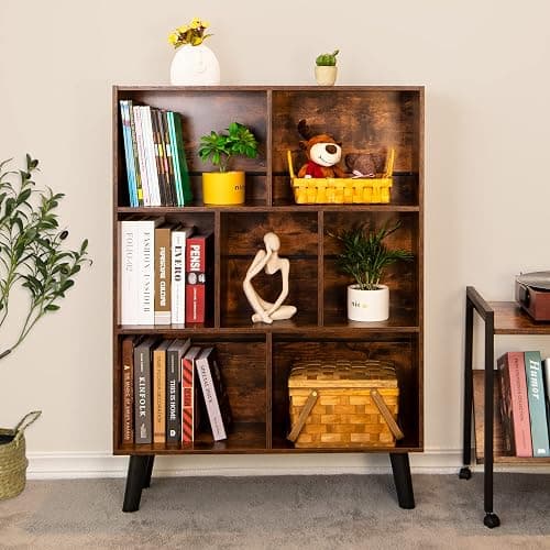 LEYAOYAO Cube Bookshelf 3 Tier Mid-Century Rustic Brown Modern Bookcase with Legs,Retro Wood Bookshelves Storage Organizer Shelf,Freestanding Open Book Shelves for Bedroom,Living Room,Office thumbnail 8