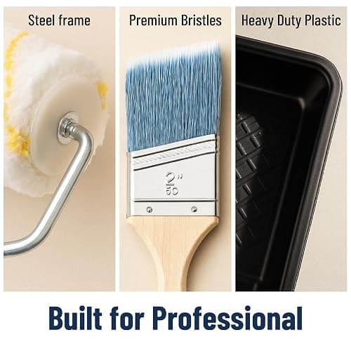 Bates- Paint Roller Kit, 19 pcs, Roller Set with Microfiber Sleeves & Frame, Tray, Angled Brush & Foam Brush, Paint Scrapers and More for Walls, Cabinets, Interior, Exterior, House Painting Supplies thumbnail 4