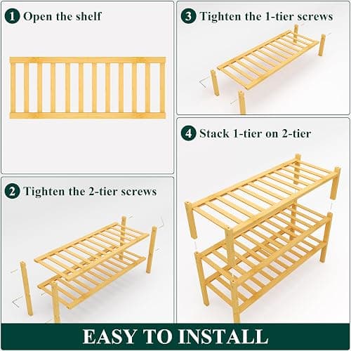 Smiry Shoe Rack, 3 Tier Bamboo Shoe Organizer, Stackable Free Standing Wooden Shoe Storage Shelf for Closet, Entryway, Front Door Entrance, Natural thumbnail 6