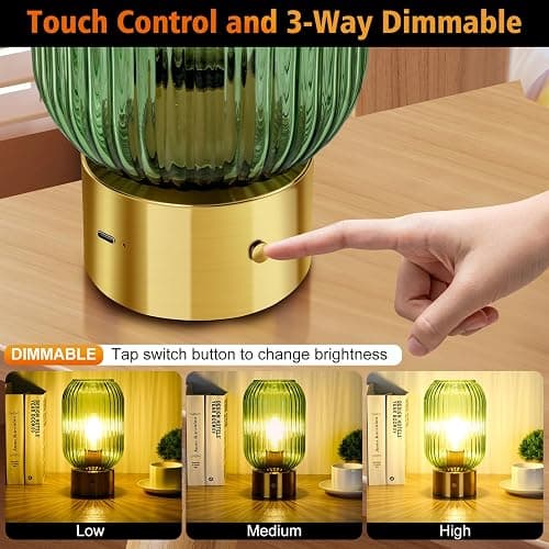 LEDIKON Cordless Table Lamp,Rechargeable & Touch Control,Vintage Mid Century Modern Style,3-Way Dimmable Battery Operated Gold Table Lamp for Dinner Table,Living Room,Bedroom,Restaurant,Bars thumbnail 4