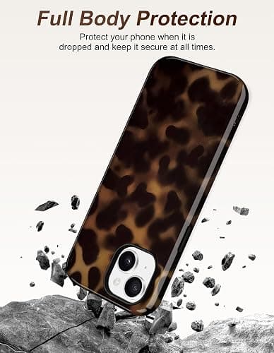 Jusy Leopard Phone Case for iPhone 15, Compatible with MagSafe, Cute Amber Aesthetic Magnetic Soft TPU and Hard PC Protective Phone Cover for Women Girls - Tortoise shell thumbnail 4