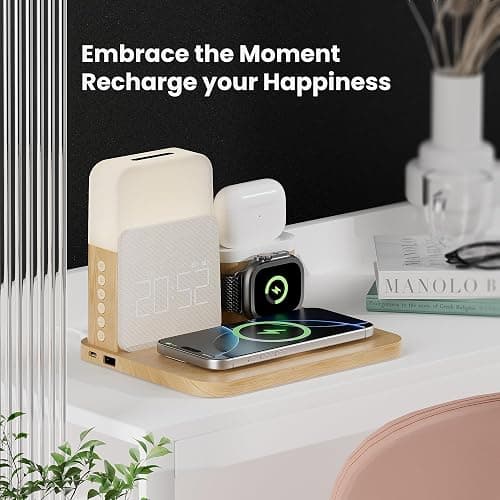 Alarm Clock Charging Station for Bedrooms, 7 in 1 Wireless Charging Station, Magnetic Charger with Night Light Bedside Clock for iPhone 17 16 15 14 13 12 Pro Max, Apple Watch, AirPods thumbnail 7