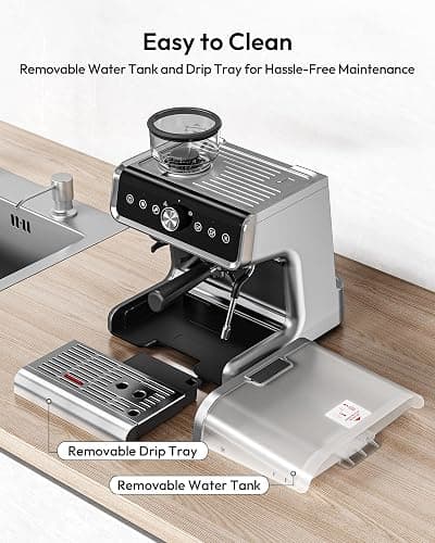EUHOMY Espresso Machine with Grinder, 20 Bar Coffee Maker with Milk Frother Steam Wand, Professional Expresso Coffee Machines with Removable Water Tank, Latte & Cappuccino Machine for Home Barista thumbnail 7