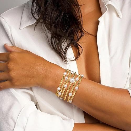 Yoosteel Gold Beaded Bracelets Set for Women Teen Girl Gifts Non Tarnish - 14K Gold Plated Dainty Round Bead Ball Pearl Cross Bracelet Stack for Women Teenage Girls Stackable Jewelry Christmas Gifts thumbnail 2