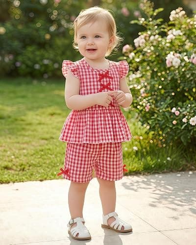 Jecson Toddler Baby Girl Summer Clothes Cotton Ruffled Sleeve Shirt Tops and Shorts Set Outfits 12Months-4T thumbnail 7