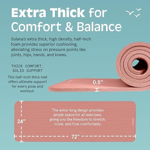 Retrospec Solana Yoga Mat Thick 1/2in Non-Slip Workout Mat with Nylon Strap - 72x24in Exercise Mat for Pilates, Stretching & Fitness - BPA Free, Easy Clean thumbnail 3