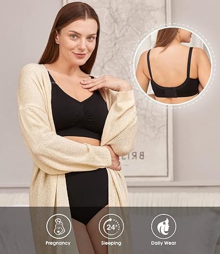HOFISH Maternity Nursing Bras for Breastfeeding Comfort Seamless Wirefree Pregnancy Bras S-XXL with Bra Extenders & Clips thumbnail 5