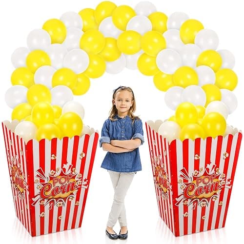 Sosation 2 Pack Giant Popcorn Box Prop Cardboard Stand up with Balloons Movie 3D Popcorn Bucket Decoration Large Carnival Circus Decorations Arch Kit for Movie Night Themed Birthday Party (Red) thumbnail 6