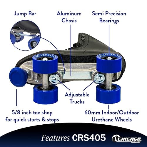 Chicago Skates Classic Quad Roller Skates for Women & Men – Durable & Top Performance, Adjustable High-Top Boots for Safe Indoor/Outdoor Roller Derby–60mm PU Wheels & Semi-Precision Bearings thumbnail 3