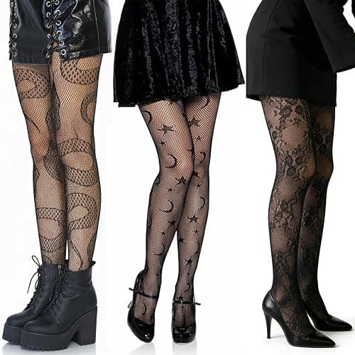 Zhixifan 3 Paar Netzstrumpfhosen Damen, Sexy Strumpfhosen Damen Schwarz mit Muster, Schlangen Netzstrumpfhose, Sexy Strumpfhosen Muster, Modisch, für Party, Cosplay, Alltag, Festival - Image 1