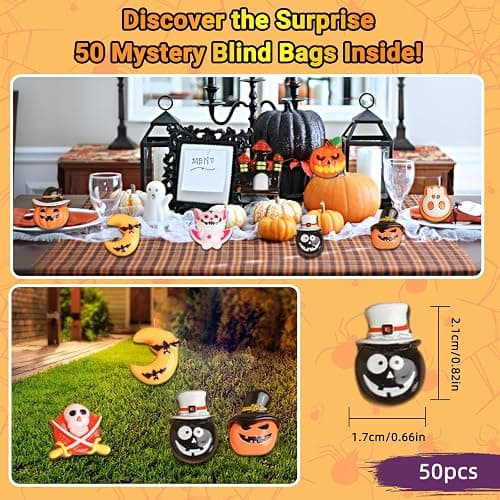 50pcs Halloween Party Favors Blind Bag Mini Resin Figures: Surprise Collectible Miniatures for DIY Crafts, Trick-or-Treat Toys, Dollhouse, Fairy Garden, Halloween Decorations thumbnail 6