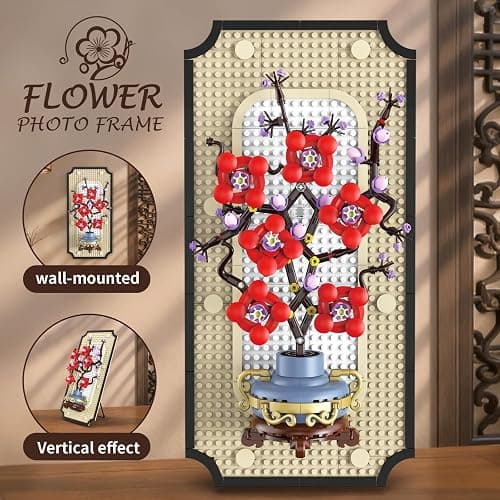 BRICXOR 3D Wall Art Plum Blossom Building Blocks Set for Adults - Floral Wall Hanging Art with Stand, DIY Artificial Flower Decor Kit for Home Office, Elegant Gift for Adults, 529-Piece thumbnail 2