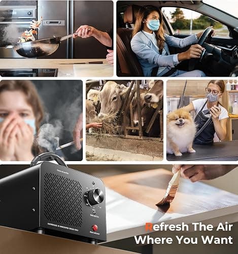 Ozone Generator 48,000mg, Commercial Ozone Machine Odor Removal, High Capacity O3 Ionizer Air Purifier Deodorizer, Portable Mini for Car, Home, Smoke, Pets, Industrial, for 4000 Square Feet -Black thumbnail 6