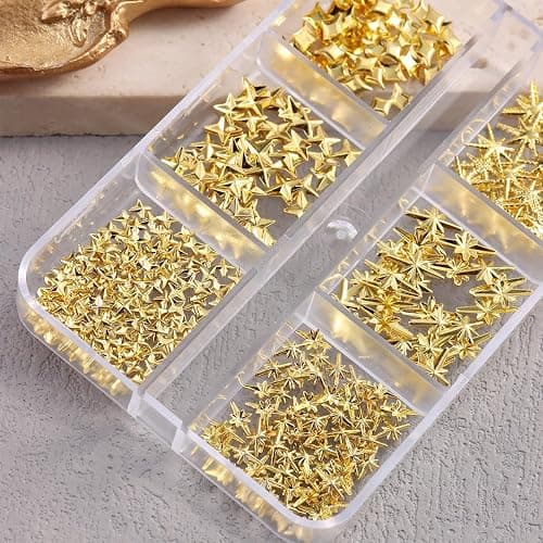 Fspronail Star Nail Charms, 2 Boxes Gold Nail Charms Twinkle Stars Cross Metal Charms for Nails Design Studs Rivets Mix Size Gold Caviar Nail Beads Y2K Decoration for Acrylic Nails thumbnail 6