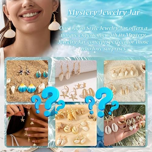 RRCJXLQDSF Ocean Mystery Jewelry Jar, Boho Style Surprise Box Mystery Jars Full of Jewelry (Necklace, Bracelets, Earrings, Rings) Romance From The Ocean Accessories for Women (10 Random Pieces) thumbnail 7