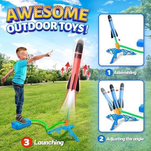 Toys for 3 4 5 6 7 Year Old Boys, Notique Rocket Launcher Kids Toys for Boys 3-10 Outdoor Games, Toddler Outdoor Toys for Kids Foam Rocket 3 4 5 6 7 8 Year Old Boys Girls Gifts Ideas thumbnail 3