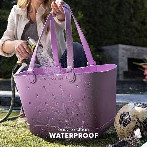 Simple Modern Large Beach Bag | Waterproof Getaway Rubber Tote with Zipper Pocket for Travel, Pool, Boat, Groceries, Sports | Blush thumbnail 4