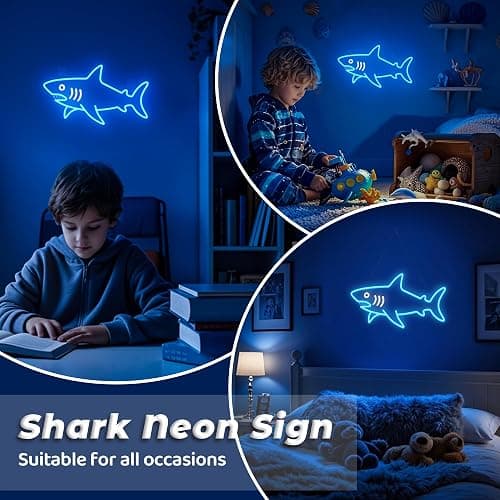 CoolGift Mart Shark Neon Sign, Dimmable LED Shark Light Animal Wall Decor, Christmas Gift White Elephant Gifts for Boys Men, Bedroom Living Room Man Cave Home Decoration With USB Powered thumbnail 7