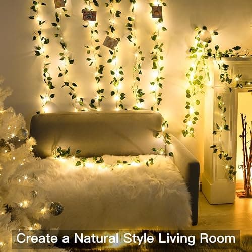 suddus Vine with Fairy Lights Battery Operated, 33ft100 LED Pothos String Lights with Remote, Leaf Lights for Bedroom, Room, Wall, Garden, Party, Wedding Decor(Warm White) thumbnail 6