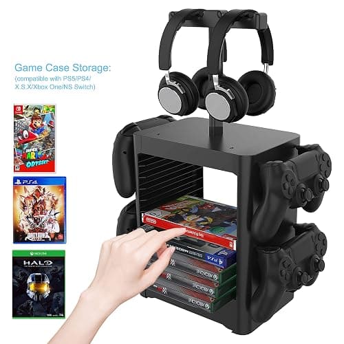 EJGAME Multifunctional Game Disk Storage Tower Holder,Game Disk Rack and Controller/Headset Stand Holder Compatible with Xbox Series X/Nintendo Switch/PS5/PS4 thumbnail 3