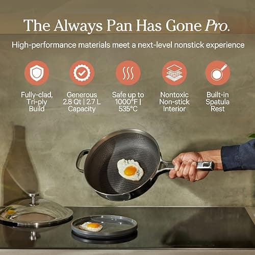 Our Place Titanium Always Pan Pro | 10.6" PFAS-Free Nonstick Frying Pan with Spatula | Chef-Grade Tri-Ply Stainless Steel & Aluminum Build | Induction & Oven-Safe up to 1000°F | Chrome thumbnail 2