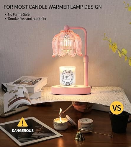MEIXISUE Pink Flower Candle Warmer Lamp with Timer Dimmer, Adjustable Height No Flame Wax Warmer for Jar Candles, Ideal Gifts for Mom Women, ‌Housewarming New Home Bedroom Decor with 2 Bulbs thumbnail 7