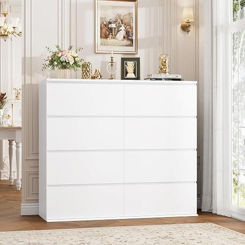 FINETONES 8 Drawer Dresser for Bedroom, White Dresser Double Chest of Drawers, Modern Wood Dressers with Deep Drawers for Living Room,White - Image 1