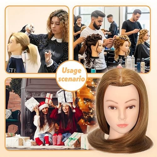 22" MQHIHI Mannequin Head Human Hair Cosmetology Manikin Doll Head with 80% Real Hair for Hairdresser Practice Cutting Braiding Hair Styling with Clamp Holder and Tools (Light Brown) thumbnail 6