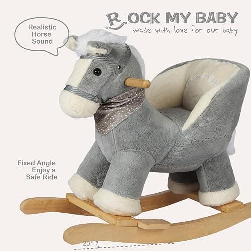 Rock My Baby Rocking Gray Horse with Chair, Plush Stuffed Rocking Pony with Realistic Sound, Baby Rocker Animal for Toddlers 1-3 Ride on,CPC Certified thumbnail 6