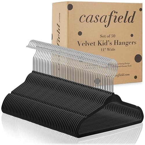 Casafield 50 Velvet Baby Hangers - 11" Size for Infant & Toddler Clothes - Black - Black thumbnail 6